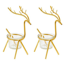 Load image into Gallery viewer, 2 Set Silver and Gold Deer Candlestick
